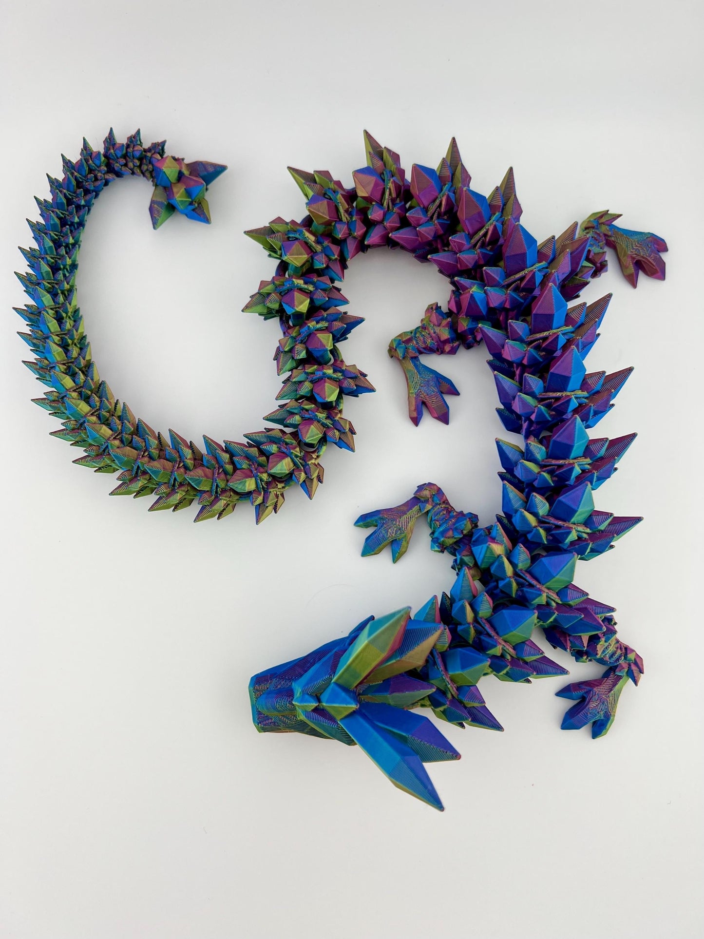 Blue/Green Crystal Dragon - 2 Feet Long 3D Printed Articulated Fantasy Decor, Perfect Gift for Collectors and Dragon Enthusiasts