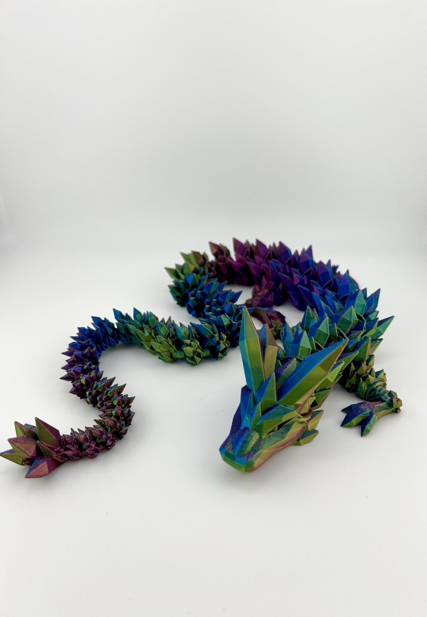 Blue/Green Crystal Dragon - 2 Feet Long 3D Printed Articulated Fantasy Decor, Perfect Gift for Collectors and Dragon Enthusiasts