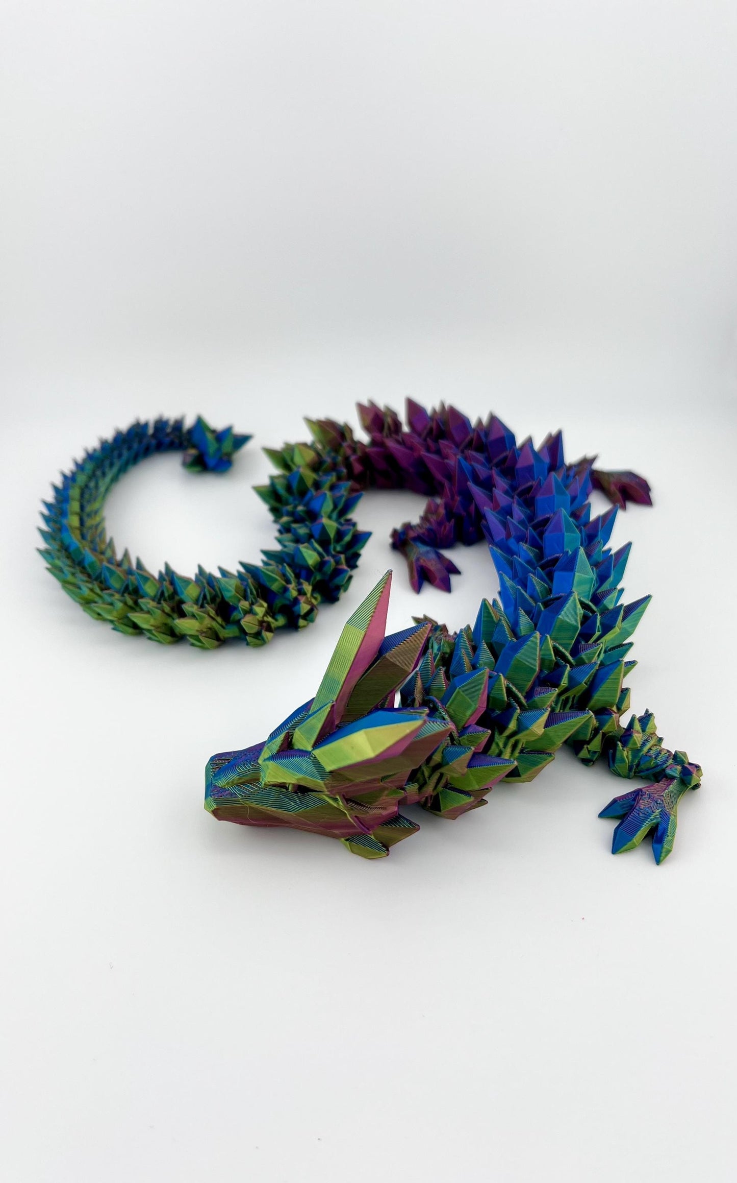 Blue/Green Crystal Dragon - 2 Feet Long 3D Printed Articulated Fantasy Decor, Perfect Gift for Collectors and Dragon Enthusiasts