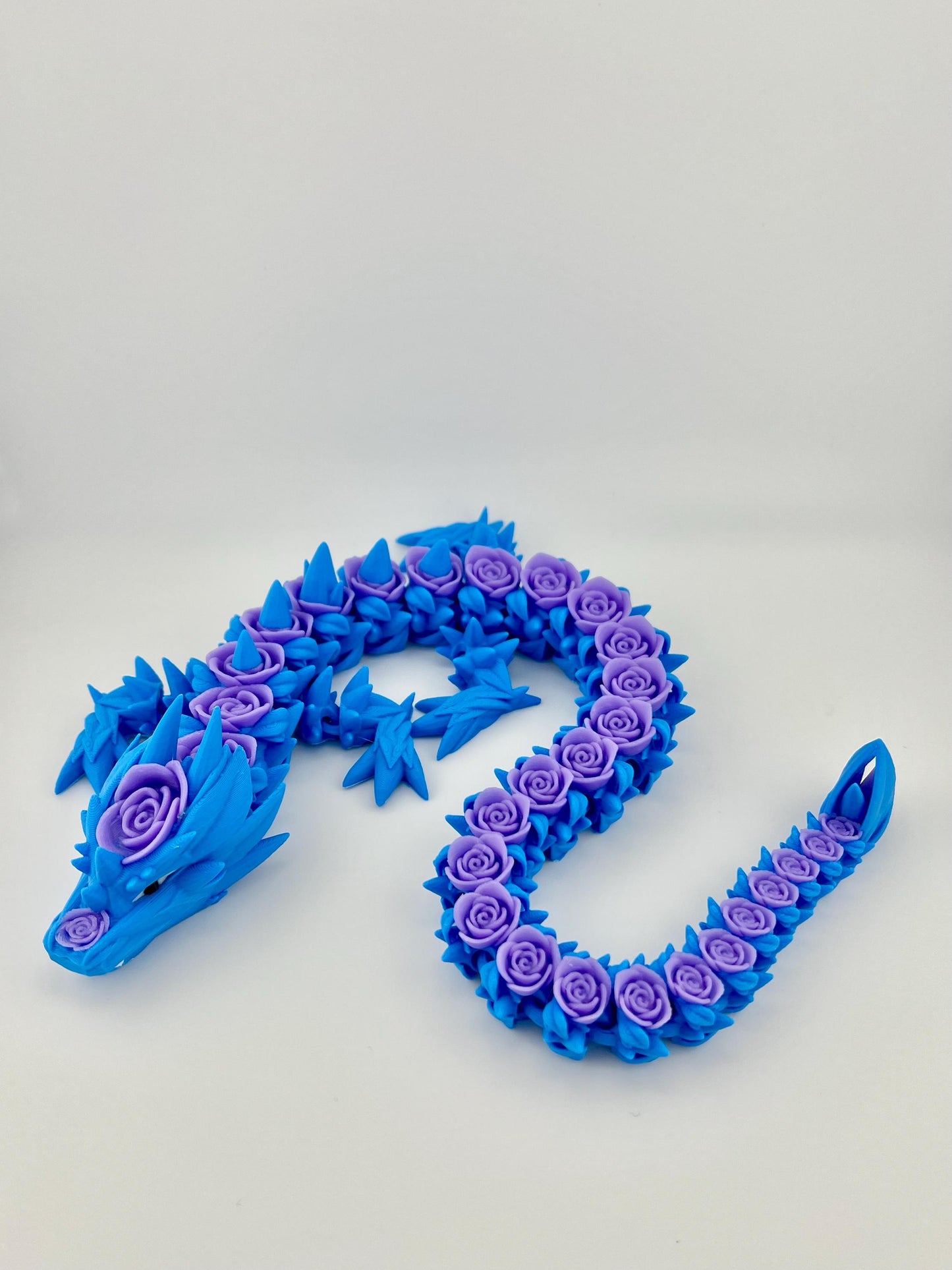 Rose Dragon Figurine - Articulated 3D Printed Blue/Purple Sculpture for Collectors, Unique Gift for Fantasy Enthusiasts