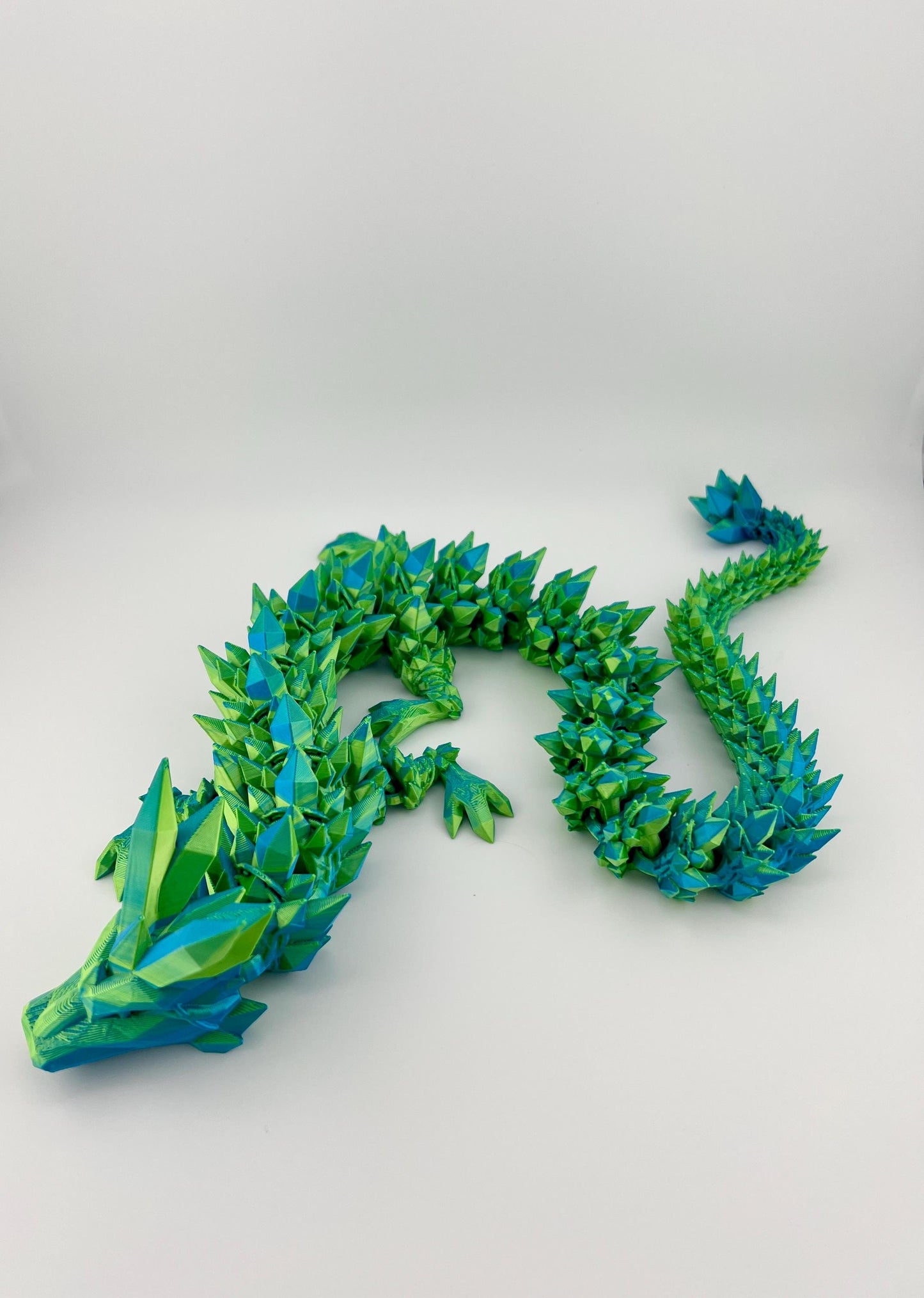 Articulated 3D Printed Blue/Green Crystal Dragon, Dynamic Poseable Art Piece, Perfect for Dragon Collectors and Fantasy Lovers