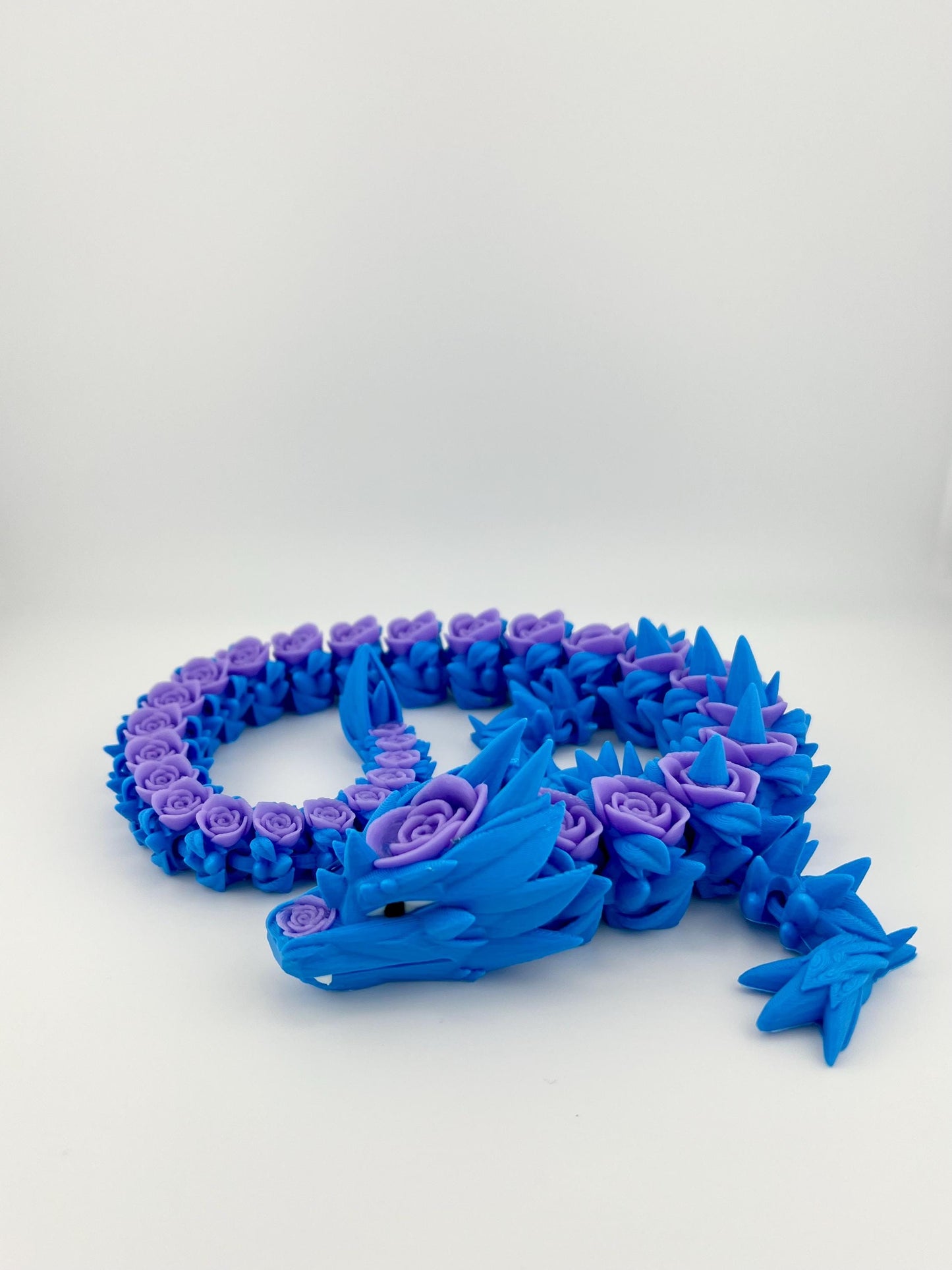 Rose Dragon Figurine - Articulated 3D Printed Blue/Purple Sculpture for Collectors, Unique Gift for Fantasy Enthusiasts