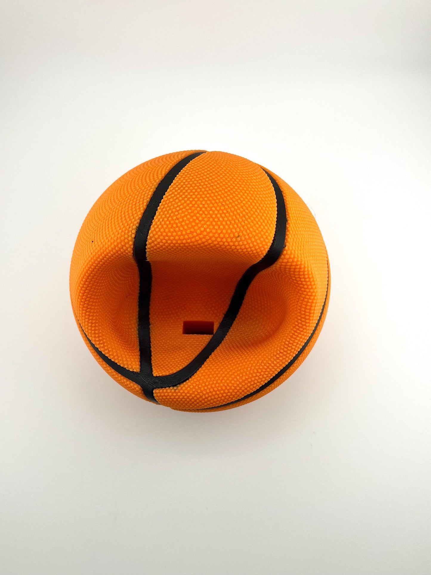 Basketball Slam Dunk Phone Holder and Charging Stand with Black Seams and Hidden Charging Cord Holder