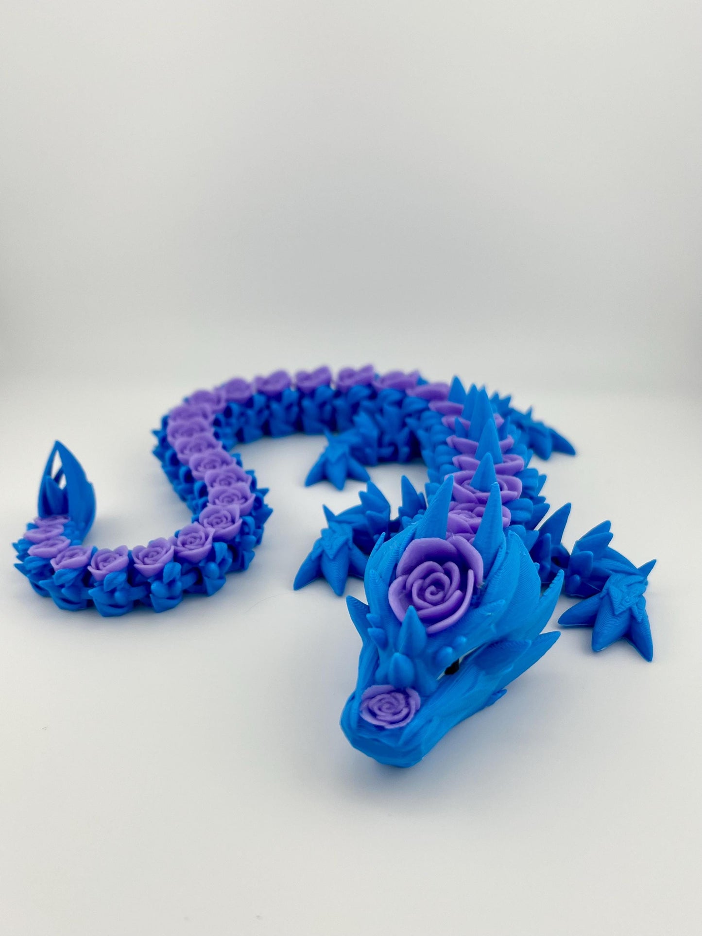 Rose Dragon Figurine - Articulated 3D Printed Blue/Purple Sculpture for Collectors, Unique Gift for Fantasy Enthusiasts