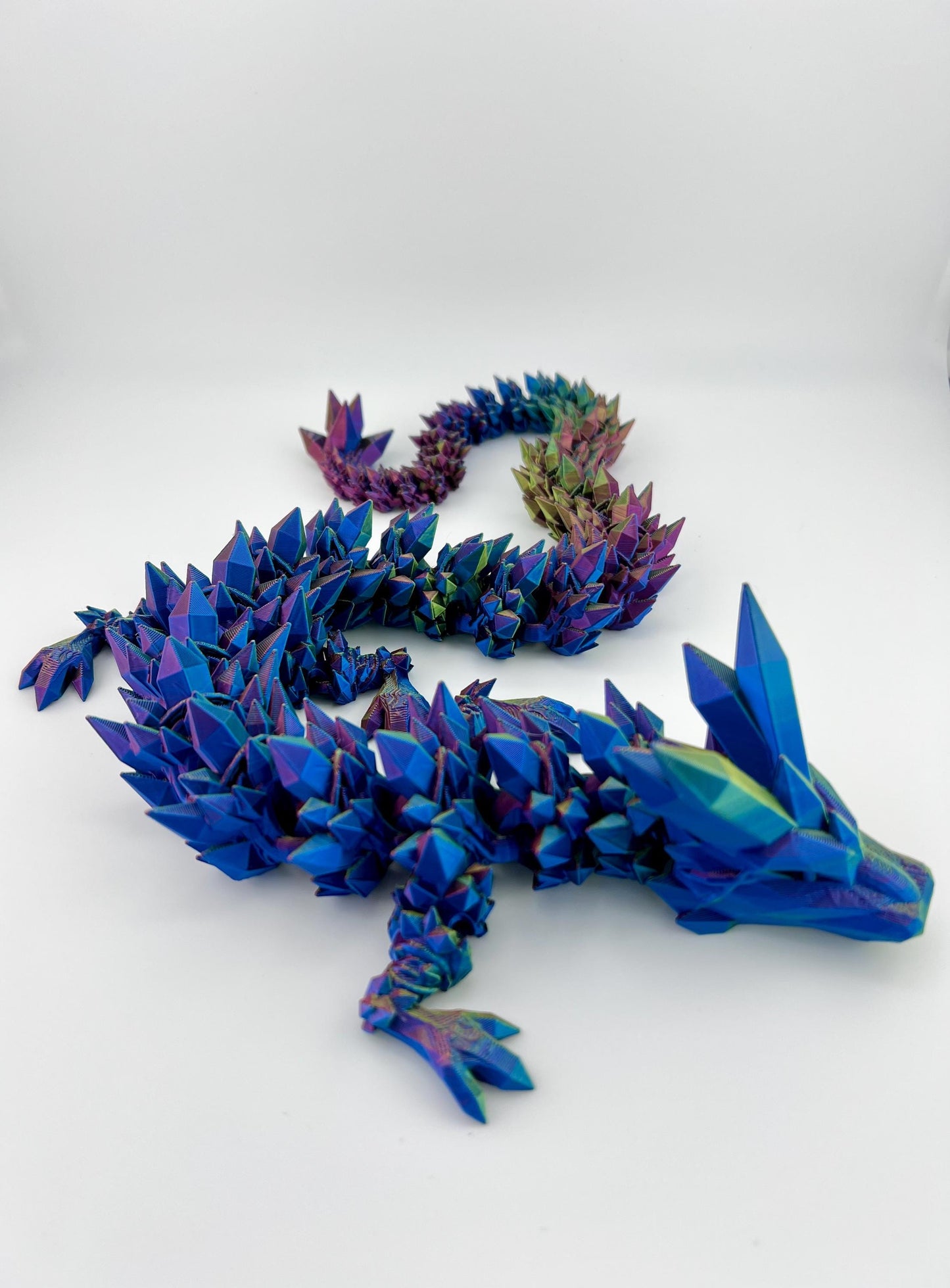 Blue/Green Crystal Dragon - 2 Feet Long 3D Printed Articulated Fantasy Decor, Perfect Gift for Collectors and Dragon Enthusiasts