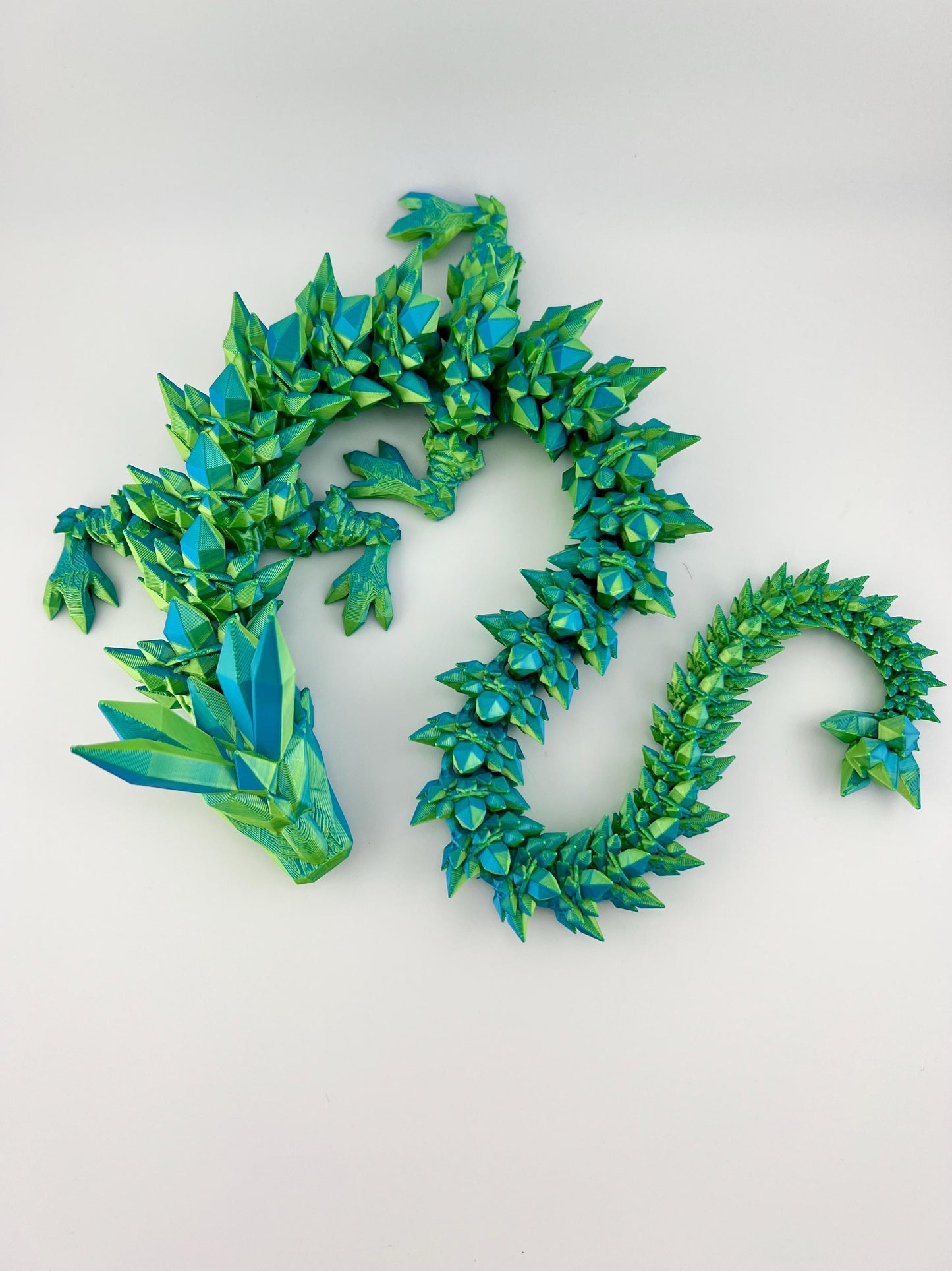 Articulated 3D Printed Blue/Green Crystal Dragon, Dynamic Poseable Art Piece, Perfect for Dragon Collectors and Fantasy Lovers