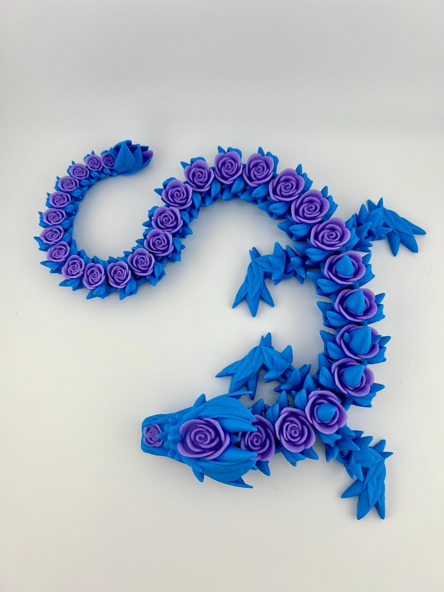 Rose Dragon Figurine - Articulated 3D Printed Blue/Purple Sculpture for Collectors, Unique Gift for Fantasy Enthusiasts