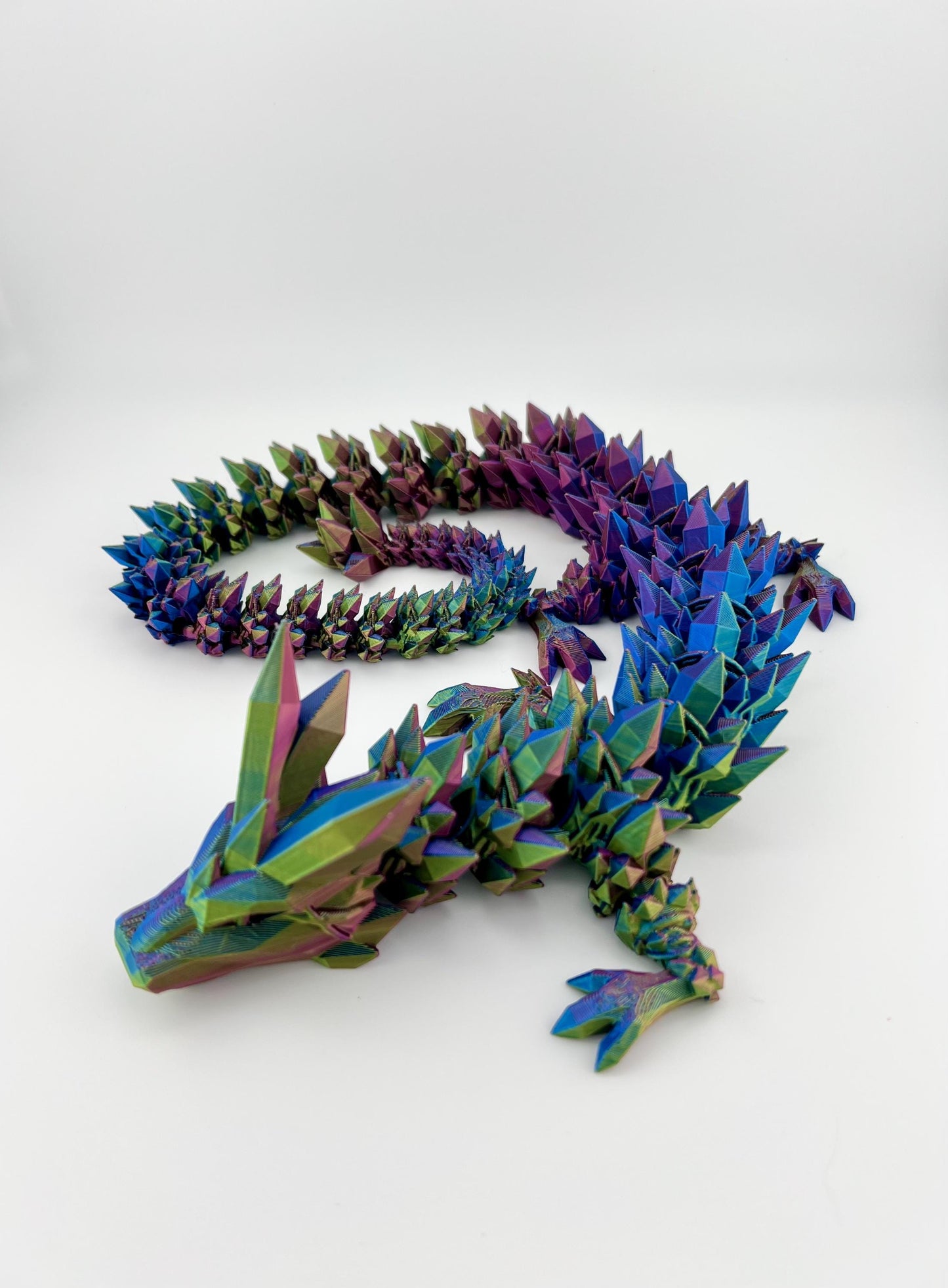 Blue/Green Crystal Dragon - 2 Feet Long 3D Printed Articulated Fantasy Decor, Perfect Gift for Collectors and Dragon Enthusiasts