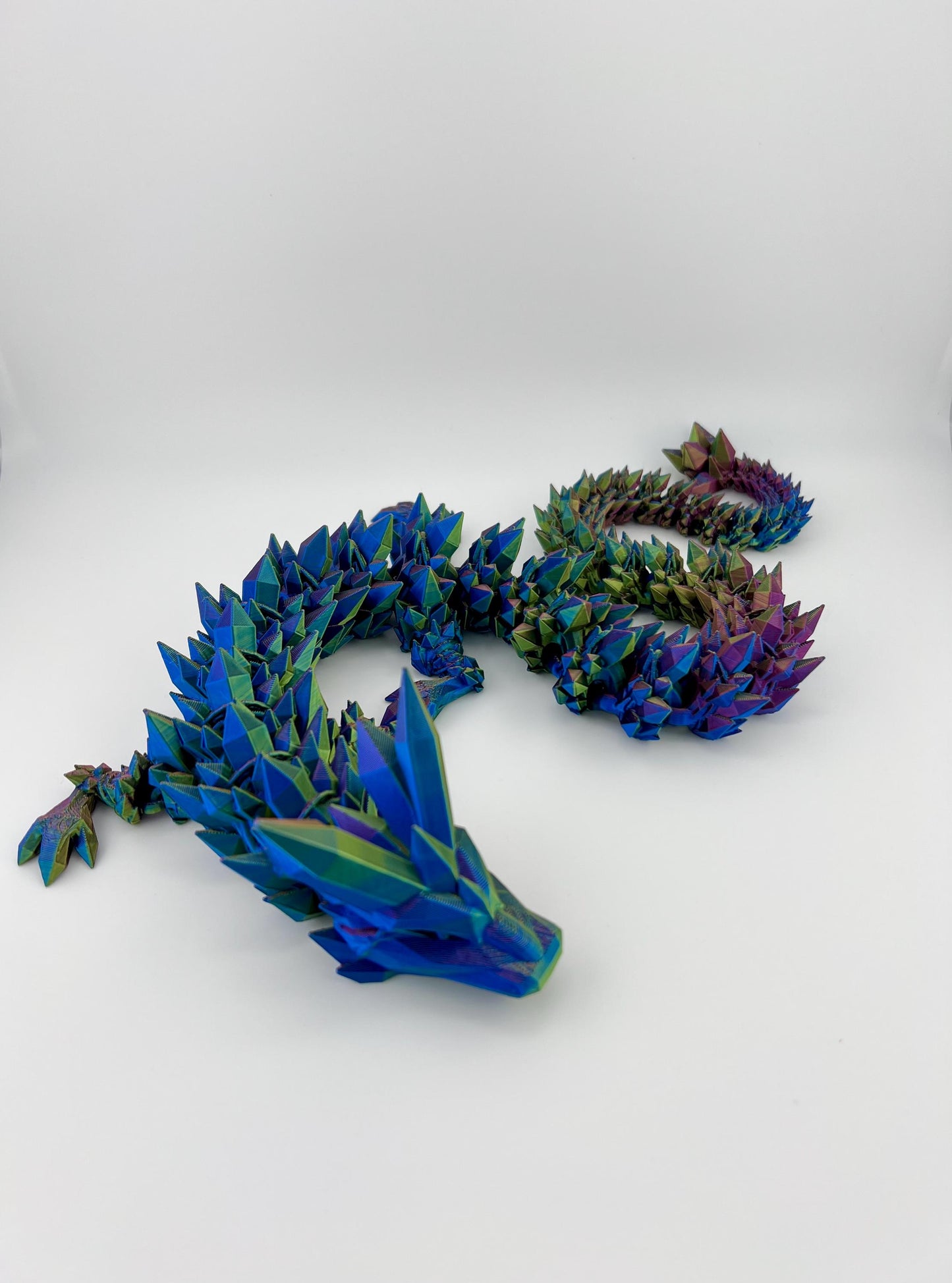 Blue/Green Crystal Dragon - 2 Feet Long 3D Printed Articulated Fantasy Decor, Perfect Gift for Collectors and Dragon Enthusiasts