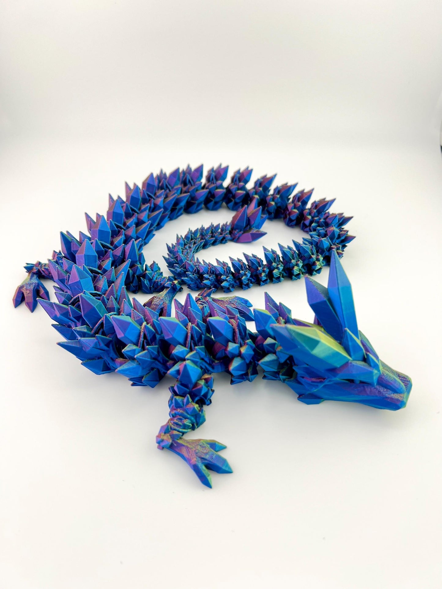 Blue/Green Crystal Dragon - 2 Feet Long 3D Printed Articulated Fantasy Decor, Perfect Gift for Collectors and Dragon Enthusiasts