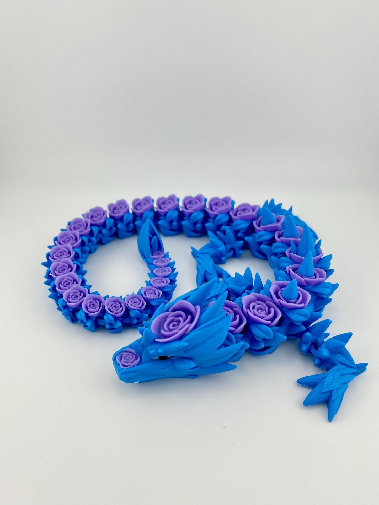 Rose Dragon Figurine - Articulated 3D Printed Blue/Purple Sculpture for Collectors, Unique Gift for Fantasy Enthusiasts