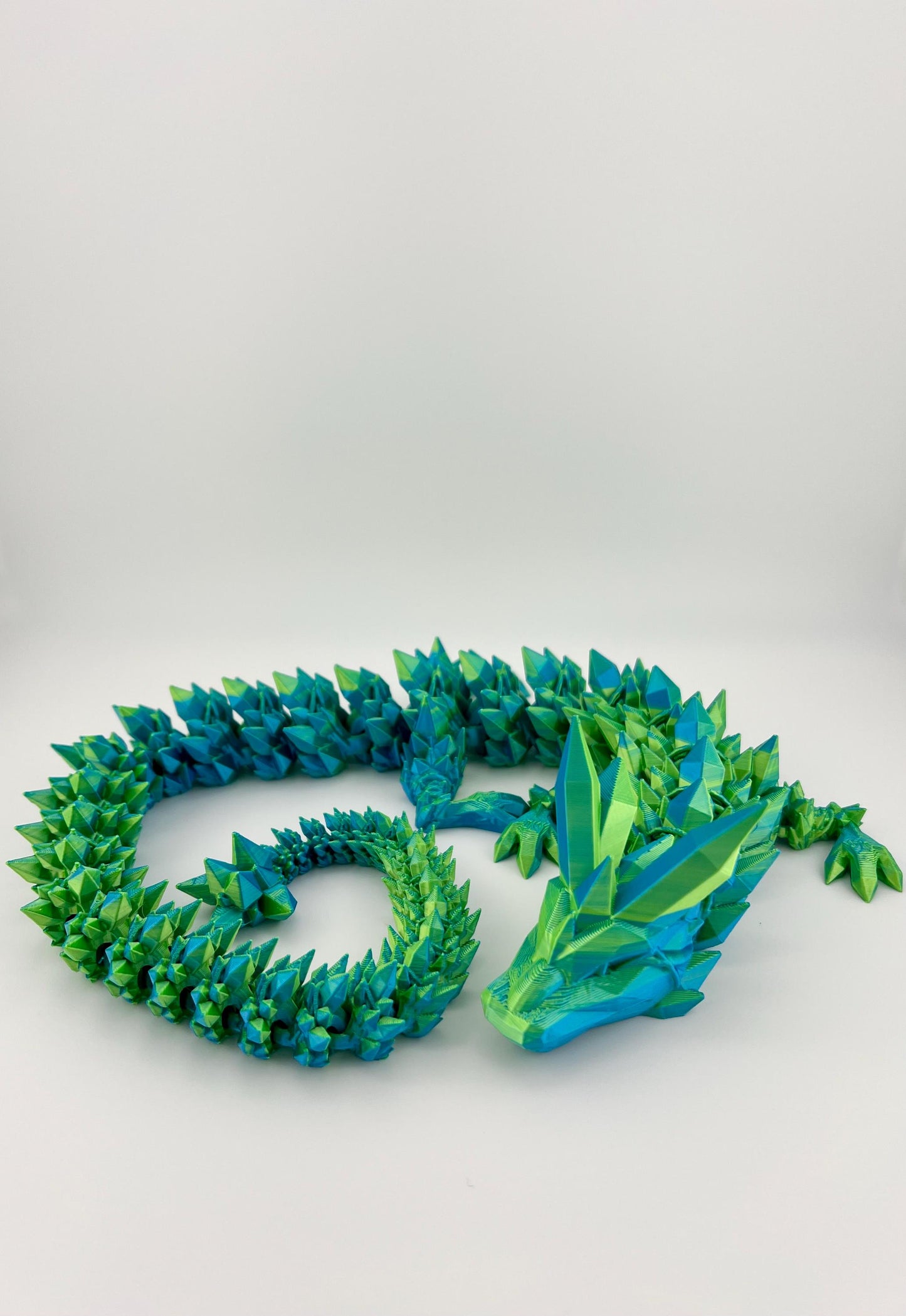 Articulated 3D Printed Blue/Green Crystal Dragon, Dynamic Poseable Art Piece, Perfect for Dragon Collectors and Fantasy Lovers