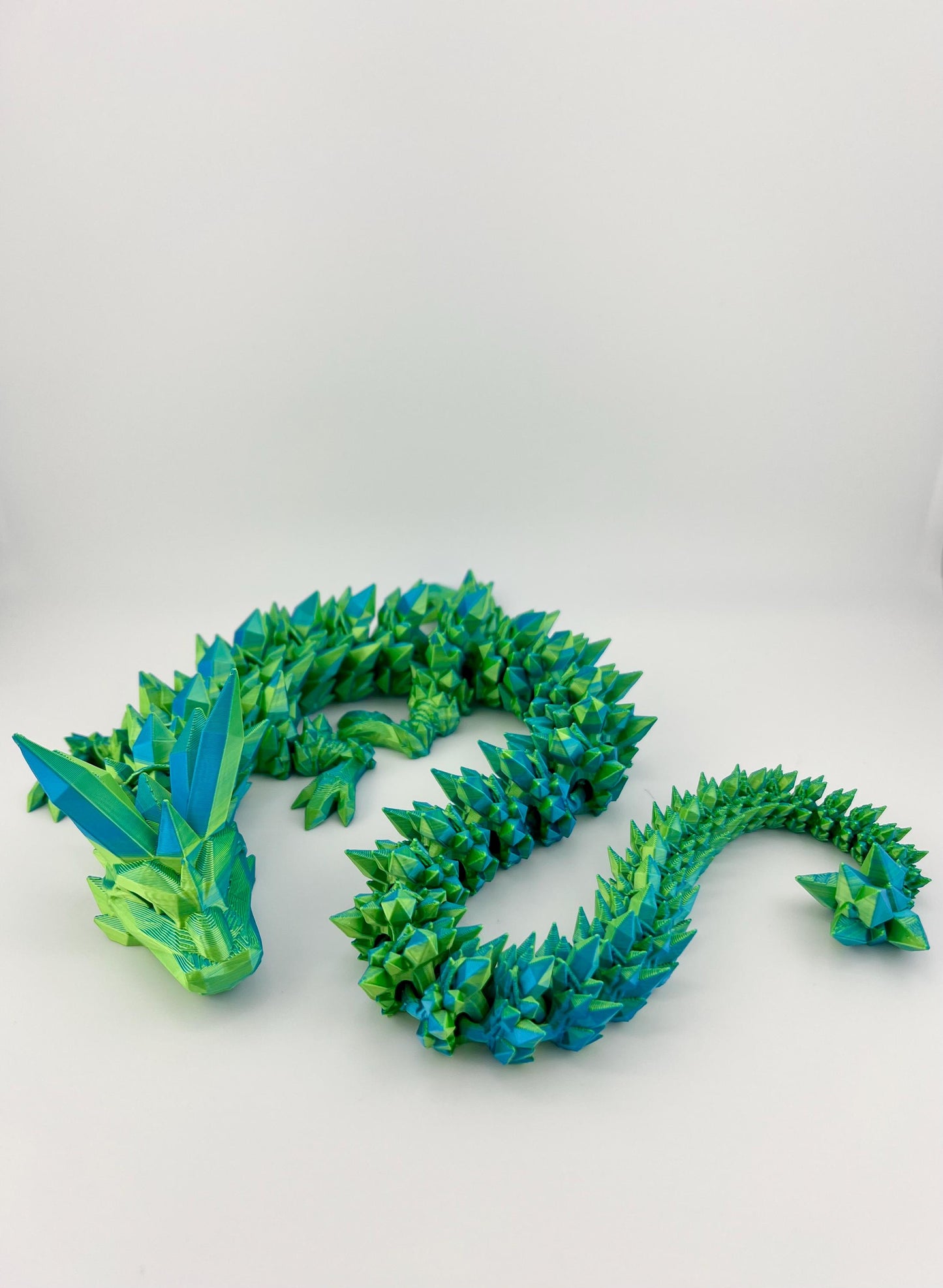 Articulated 3D Printed Blue/Green Crystal Dragon, Dynamic Poseable Art Piece, Perfect for Dragon Collectors and Fantasy Lovers