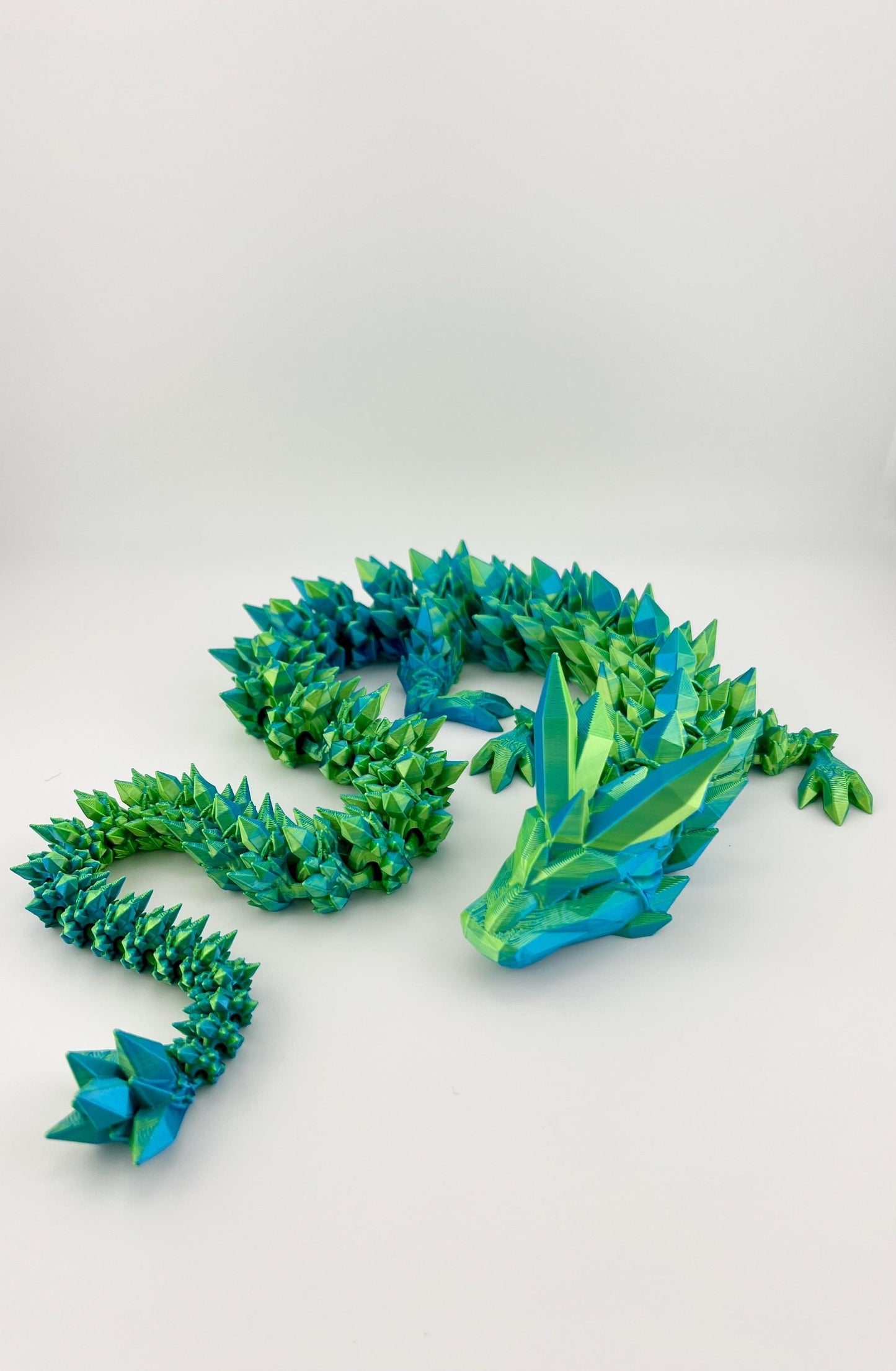 Articulated 3D Printed Blue/Green Crystal Dragon, Dynamic Poseable Art Piece, Perfect for Dragon Collectors and Fantasy Lovers