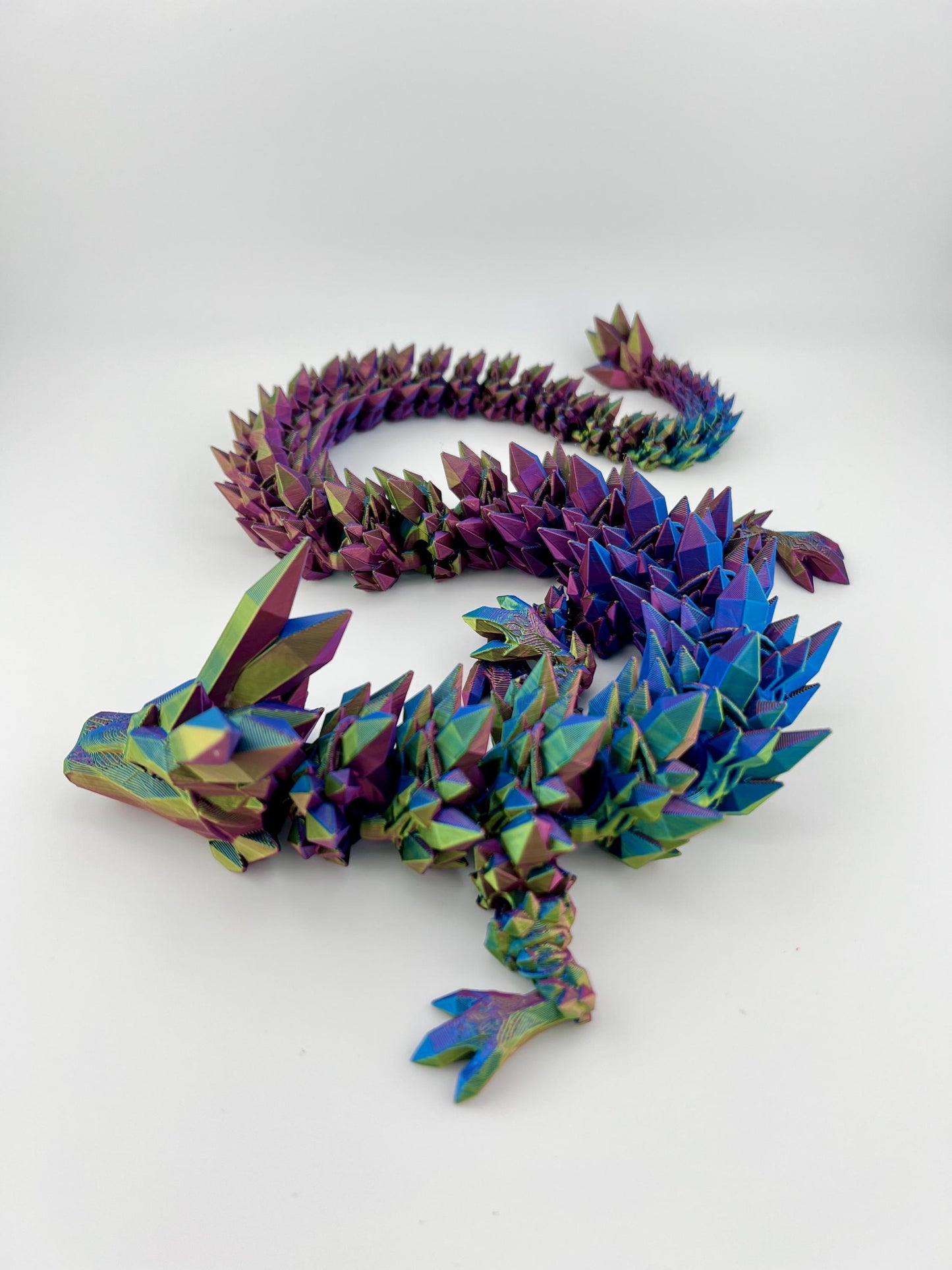 Blue/Green Crystal Dragon - 2 Feet Long 3D Printed Articulated Fantasy Decor, Perfect Gift for Collectors and Dragon Enthusiasts